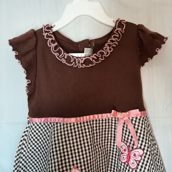 Youngland Brown Pink Butterfly Dress 5 - Picture 3 of 5
